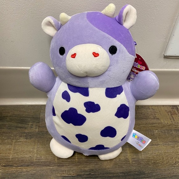 Squishmallows Other - Squishmallows Hug Mees Bubba Cow Plush Purple White Stuffed Toy 9x5 NWT